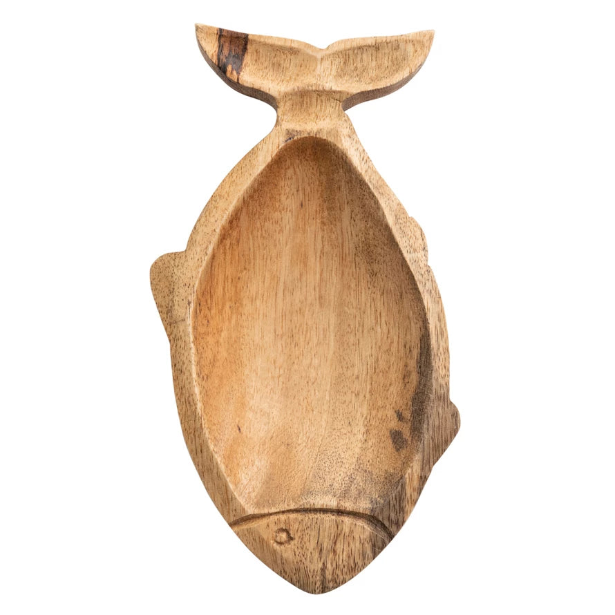 Hand-Carved Mango Wood Fish Shaped Dish, Natural