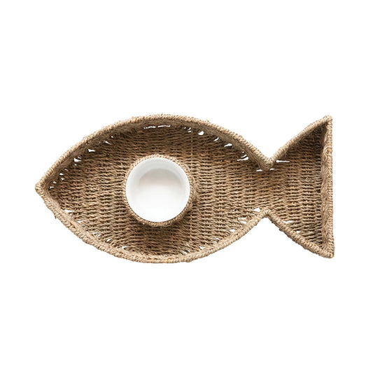 Fish Shaped Chip and Dip Ceramic Bowl, Set of 2