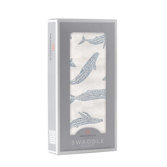 Blue Shadow Whales Bamboo Swaddle